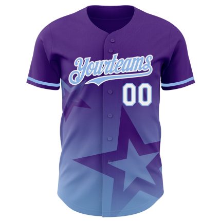 Personalized Purple Light Blue-White 3D Pattern Design Gradient Style Twinkle Star Authentic Baseball Jersey Team Custom Name and Number