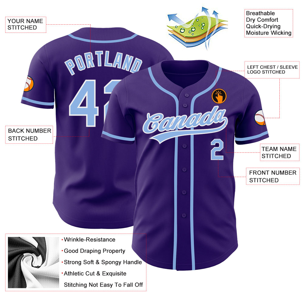 Personalized Purple Light Blue-White Authentic Baseball Jersey Personalized Purple Light Blue-White Authentic Baseball Jersey - Image 3