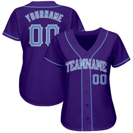 Personalized Purple Light Blue-White Authentic Baseball Jersey Team Custom Name and Number