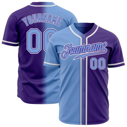 Personalized Purple Light Blue-White Authentic Gradient Fashion Baseball Jersey Team Custom Name and Number