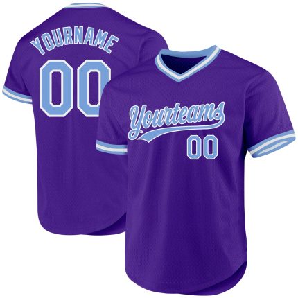 Personalized Purple Light Blue-White Authentic Throwback Baseball Jersey Team Custom Name and Number