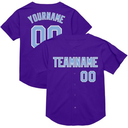 Personalized Purple Light Blue-White Mesh Authentic Throwback Baseball Jersey