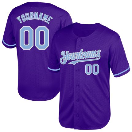 Personalized Purple Light Blue-White Mesh Authentic Throwback Baseball Jersey Team Custom Name and Number