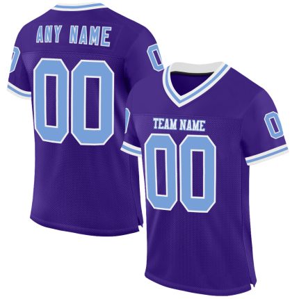 Personalized Purple Light Blue-White Mesh Authentic Throwback Football Jersey Team Custom Name and Number