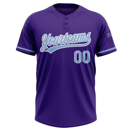 Personalized Purple Light Blue-White Two-Button Unisex Softball Jersey Team Custom Name and Number
