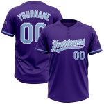 Personalized Purple Light Blue-White Two-Button Unisex Softball Jersey Team Custom Name and Number