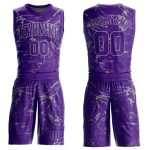 Personalized Purple Light Gray Abstract Grunge Art Round Neck Sublimation Basketball Suit Jersey Team Custom Name and Number
