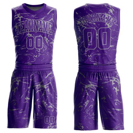 Personalized Purple Light Gray Abstract Grunge Art Round Neck Sublimation Basketball Suit Jersey Team Custom Name and Number