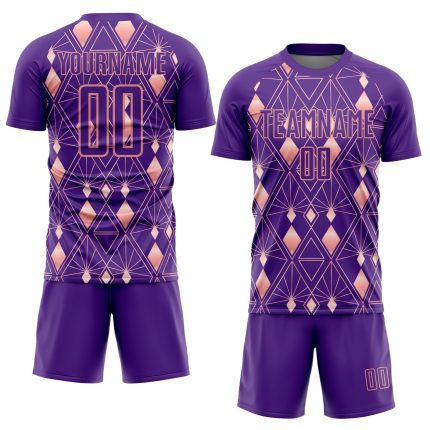 Personalized Purple Light Pink Geometric Shapes Sublimation Soccer Uniform Jersey Team Custom Name and Number