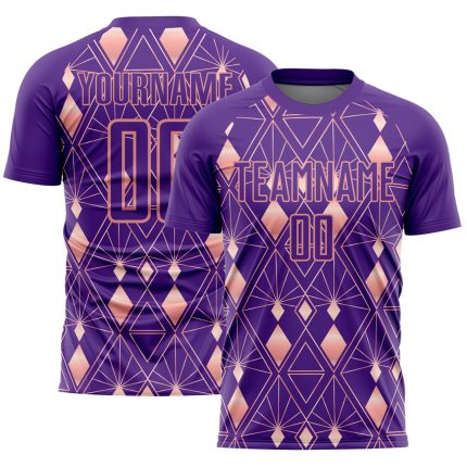 Personalized Purple Light Pink Geometric Shapes Sublimation Soccer Uniform Jersey Team Custom Name and Number