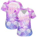 Personalized Purple Light Pink-White 3D Pattern Design Jellyfish Authentic Baseball Jersey Team Custom Name and Number