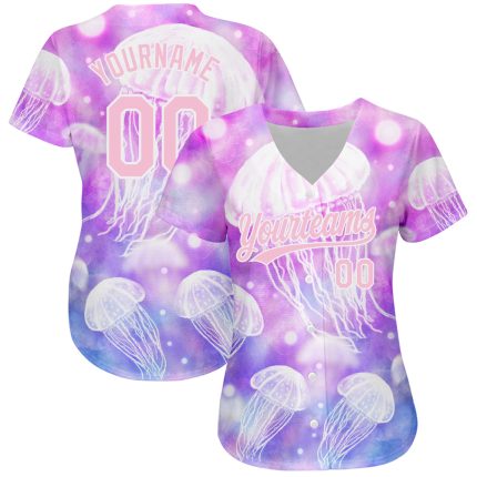 Personalized Purple Light Pink-White 3D Pattern Design Jellyfish Authentic Baseball Jersey Team Custom Name and Number