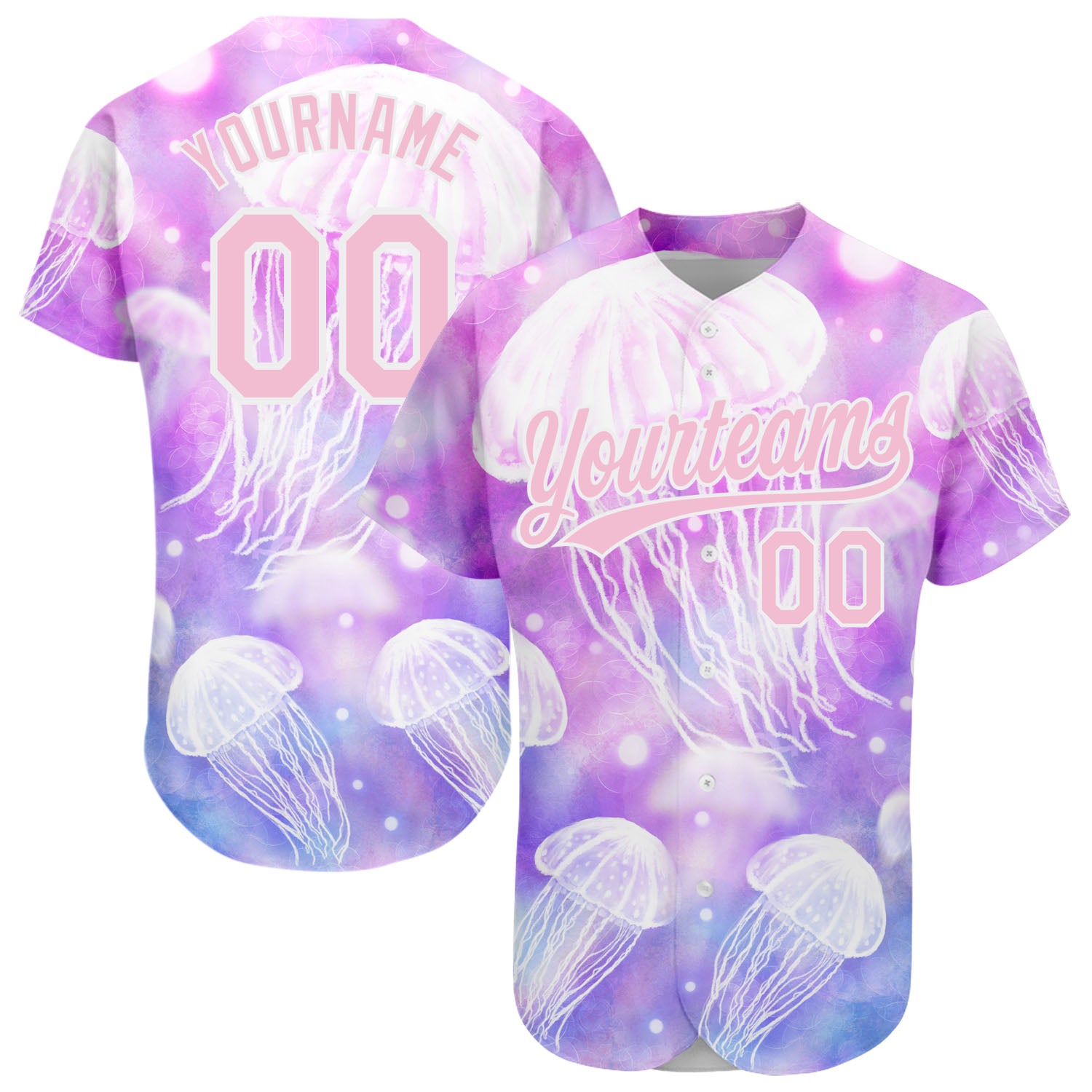 Personalized Purple Light Pink-White 3D Pattern Design Jellyfish Authentic Baseball Jersey Team Custom Name and Number