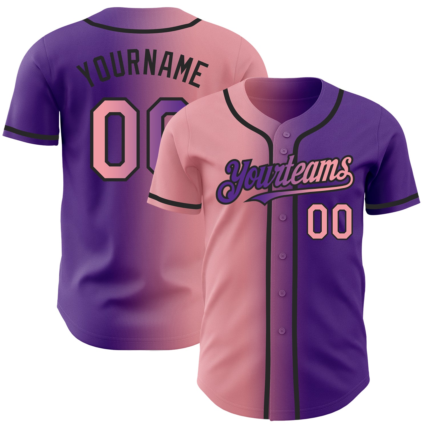 Personalized Purple Medium Pink-Black Authentic Gradient Fashion Baseball Jersey Team Custom Name and Number