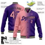 Personalized Purple Medium Pink-Black Bomber Full-Snap Varsity Letterman Gradient Fashion Jacket Team Custom Name and Number