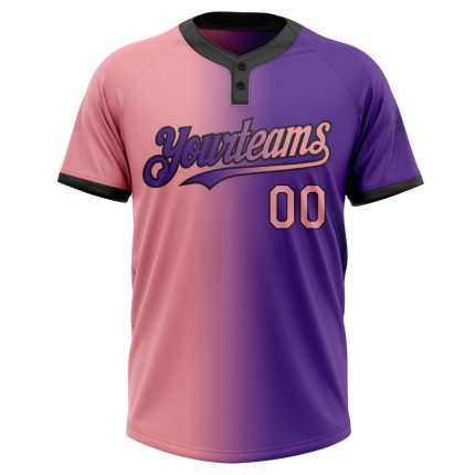 Personalized Purple Medium Pink-Black Gradient Fashion Two-Button Unisex Softball Jersey Team Custom Name and Number