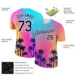 Personalized Purple Navy-White 3D Pattern Design Hawaii Palm Trees Performance T-Shirt Team Custom Name and Number