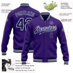 Personalized Purple Navy-White Bomber Full-Snap Varsity Letterman Jacket Team Custom Name and Number