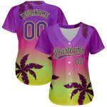 Personalized Purple Neon Green 3D Pattern Design Hawaii Palm Trees Authentic Baseball Jersey Team Custom Name and Number