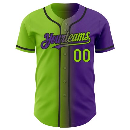 Personalized Purple Neon Green-Black Authentic Gradient Fashion Baseball Jersey Team Custom Name and Number