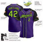 Personalized Purple Neon Green-Black Authentic Raglan Sleeves Baseball Jersey Team Custom Name and Number