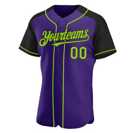 Personalized Purple Neon Green-Black Authentic Raglan Sleeves Baseball Jersey Team Custom Name and Number