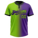 Personalized Purple Neon Green-Black Gradient Fashion Two-Button Unisex Softball Jersey Team Custom Name and Number