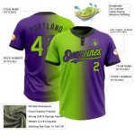 Personalized Purple Neon Green-Black Gradient Fashion Two-Button Unisex Softball Jersey Team Custom Name and Number