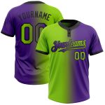 Personalized Purple Neon Green-Black Gradient Fashion Two-Button Unisex Softball Jersey Team Custom Name and Number