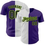 Personalized Purple Neon Green-Black Pinstripe Authentic Split Fashion Baseball Jersey Team Custom Name and Number