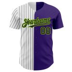 Personalized Purple Neon Green-Black Pinstripe Authentic Split Fashion Baseball Jersey Team Custom Name and Number