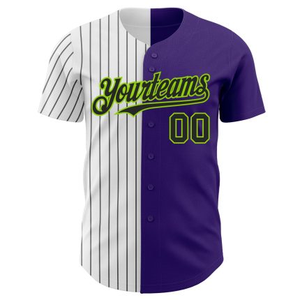 Personalized Purple Neon Green-Black Pinstripe Authentic Split Fashion Baseball Jersey Team Custom Name and Number