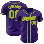 Personalized Purple Neon Green-Old Gold Authentic Baseball Jersey Team Custom Name and Number