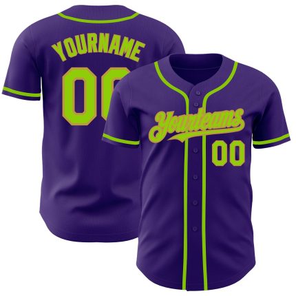 Personalized Purple Neon Green-Old Gold Authentic Baseball Jersey Team Custom Name and Number