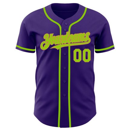 Personalized Purple Neon Green-Old Gold Authentic Baseball Jersey Team Custom Name and Number