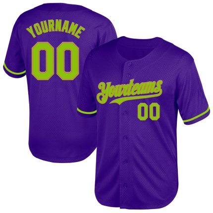 Personalized Purple Neon Green-Old Gold Mesh Authentic Throwback Baseball Jersey Team Custom Name and Number