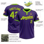 Personalized Purple Neon Green Pinstripe Old Gold Two-Button Unisex Softball Jersey Team Custom Name and Number
