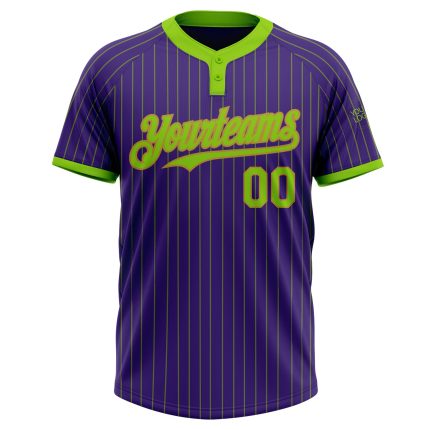 Personalized Purple Neon Green Pinstripe Old Gold Two-Button Unisex Softball Jersey Team Custom Name and Number