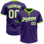Personalized Purple Neon Green Pinstripe White Two-Button Unisex Softball Jersey Team Custom Name and Number