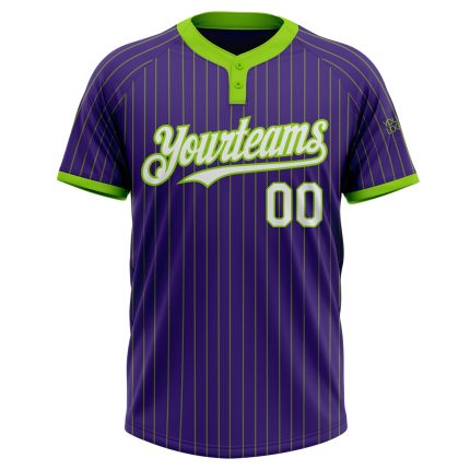 Personalized Purple Neon Green Pinstripe White Two-Button Unisex Softball Jersey Team Custom Name and Number