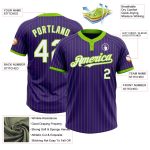 Personalized Purple Neon Green Pinstripe White Two-Button Unisex Softball Jersey Team Custom Name and Number