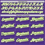 Personalized Purple Neon Green Pinstripe White Two-Button Unisex Softball Jersey Team Custom Name and Number