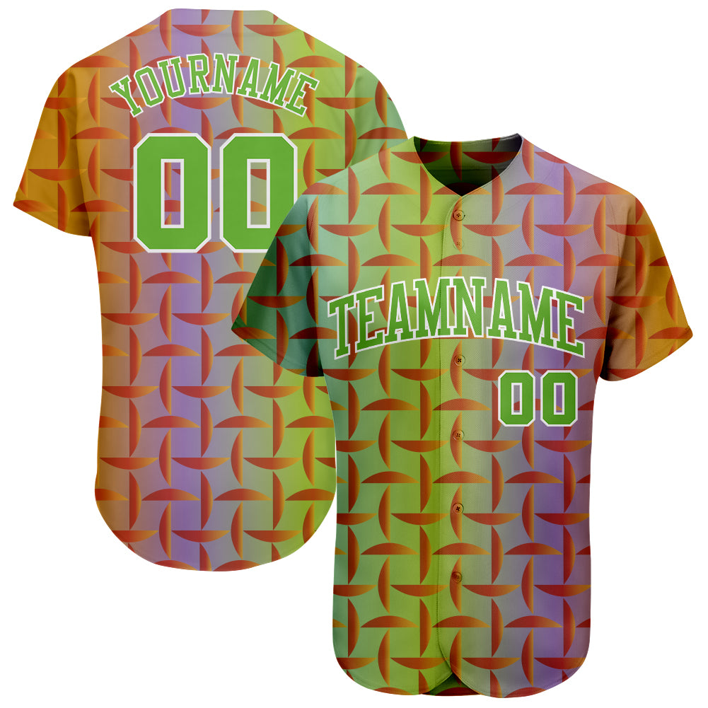 Personalized Purple Neon Green-White 3D Pattern Design Authentic Baseball Jersey Team Custom Name and Number