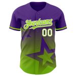 Personalized Purple Neon Green-White 3D Pattern Design Gradient Style Twinkle Star Authentic Baseball Jersey Team Custom Name and Number