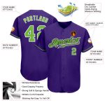 Personalized Purple Neon Green-White Authentic Baseball Jersey Team Custom Name and Number