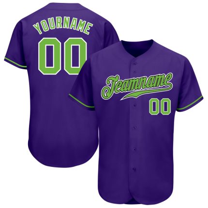 Personalized Purple Neon Green-White Authentic Baseball Jersey Team Custom Name and Number