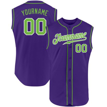 Personalized Purple Neon Green-White Authentic Sleeveless Baseball Jersey Team Custom Name and Number