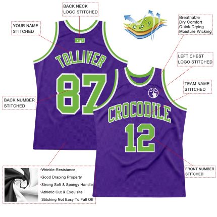Personalized Purple Neon Green-White Authentic Throwback Basketball Jersey Team Custom Name and Number