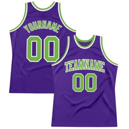 Personalized Purple Neon Green-White Authentic Throwback Basketball Jersey Team Custom Name and Number