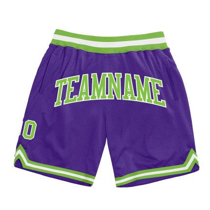 Personalized Purple Neon Green-White Authentic Throwback Basketball Shorts Team Custom Name and Number